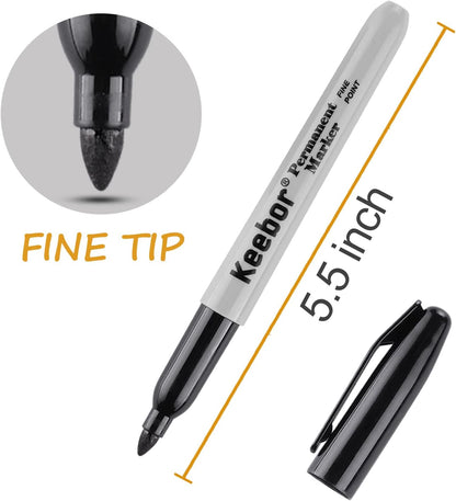 Keebor Permanent Markers Bulk, 60 Pack Black Permanent Markers, Quick Drying & Fade Resistant, Fine Point Marker Set for Wood, Plastic, Paper, Metal