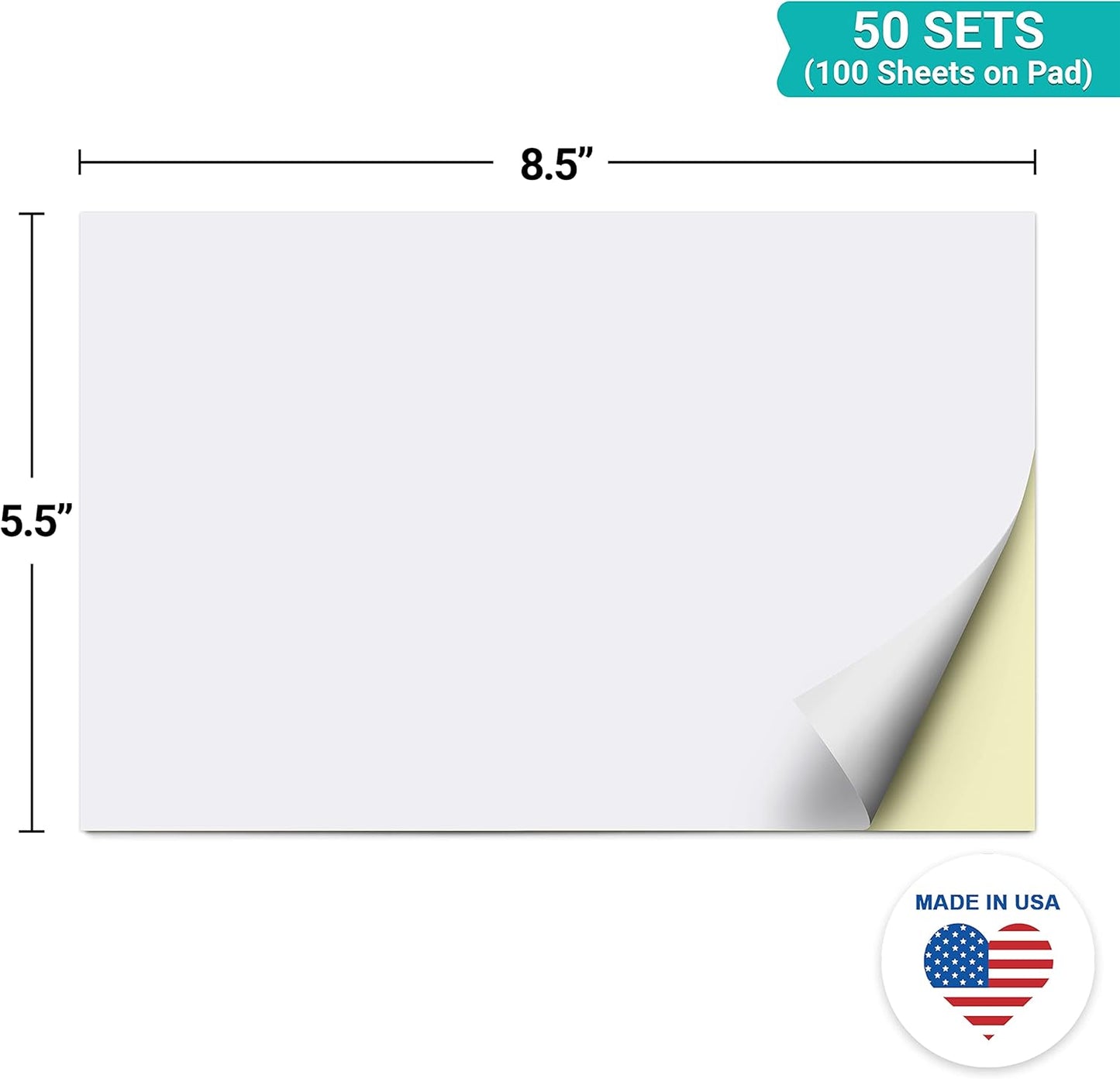 321Done 2-Part Blank Carbonless Notepad, 3.4x5.5 Portrait, Made in USA, Pocket Size Carbon Copy Memo Scratch Pad, Sketchbook, Cute Generic Small Business Order Book (50 Sets) White/Yellow