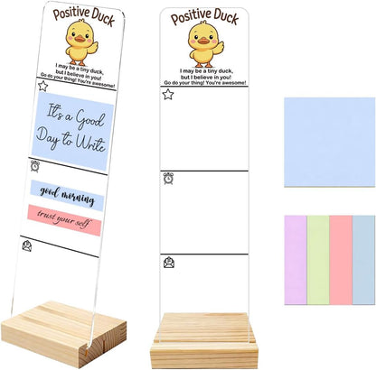 Sticky Notes Monitor Memo Board Acrylic Note Holder with Removable Wooden Base, Everything is Fine Logo Desk Set Includes 200 Sheets Two Sizes Sticky Notes, Office Desk Accessories Organizer