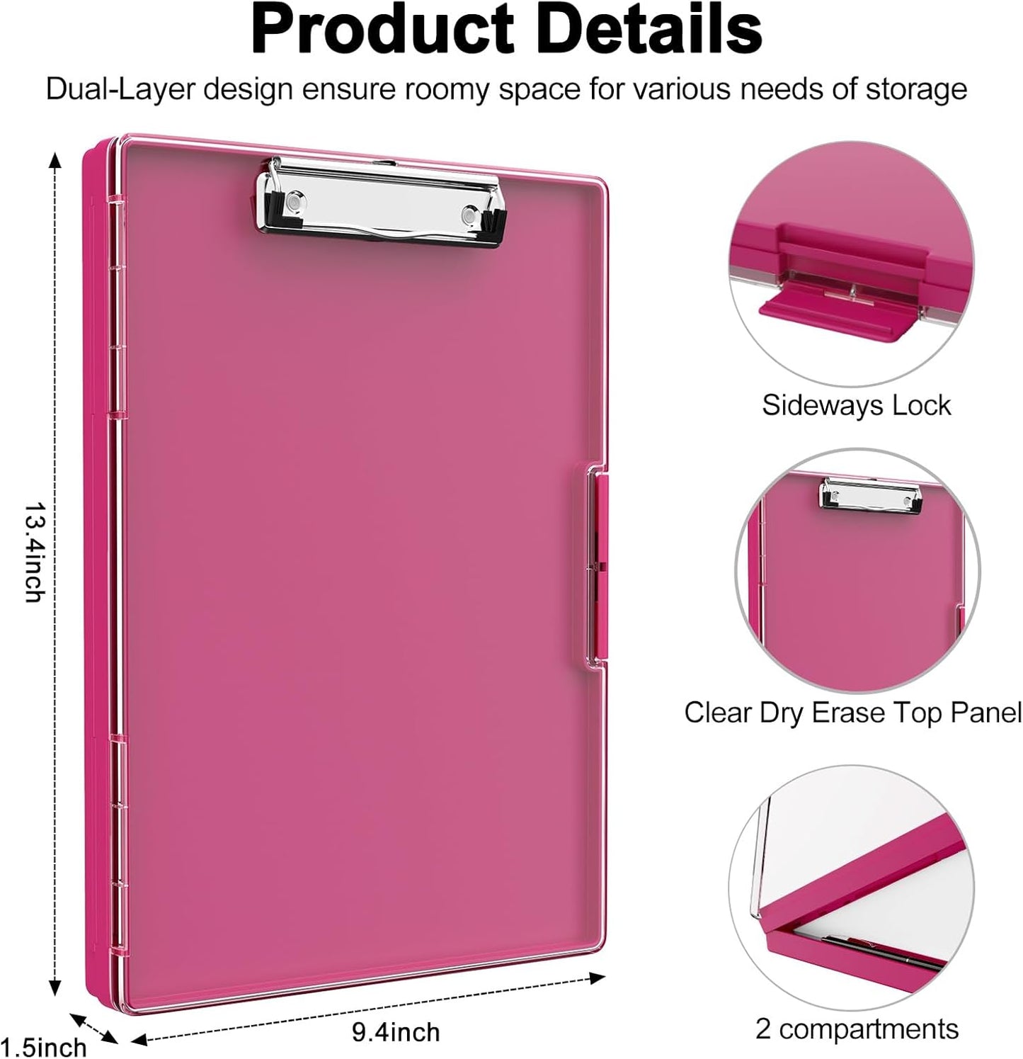 Piasoenc Clipboard with Storage, 8.5 x 11 Clip Boards with 2 Storage Case and A4 Paper Folder, Clear Dry Erase Top Panel, Heavy Duty Plastic, Folio & Side Opening, for Nurses, Teachers, Lawers,Black