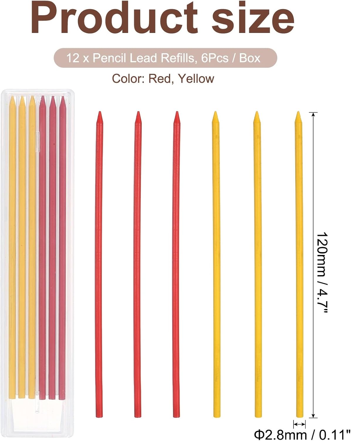 PATIKIL 12Pcs 2.8mm Carpenter Pencil Lead Refills, Solid Dry Pencil Refills Break Resistant Lead Refill for Mechanical Carpenter Construction Pencils Art Drafting, Multicolor