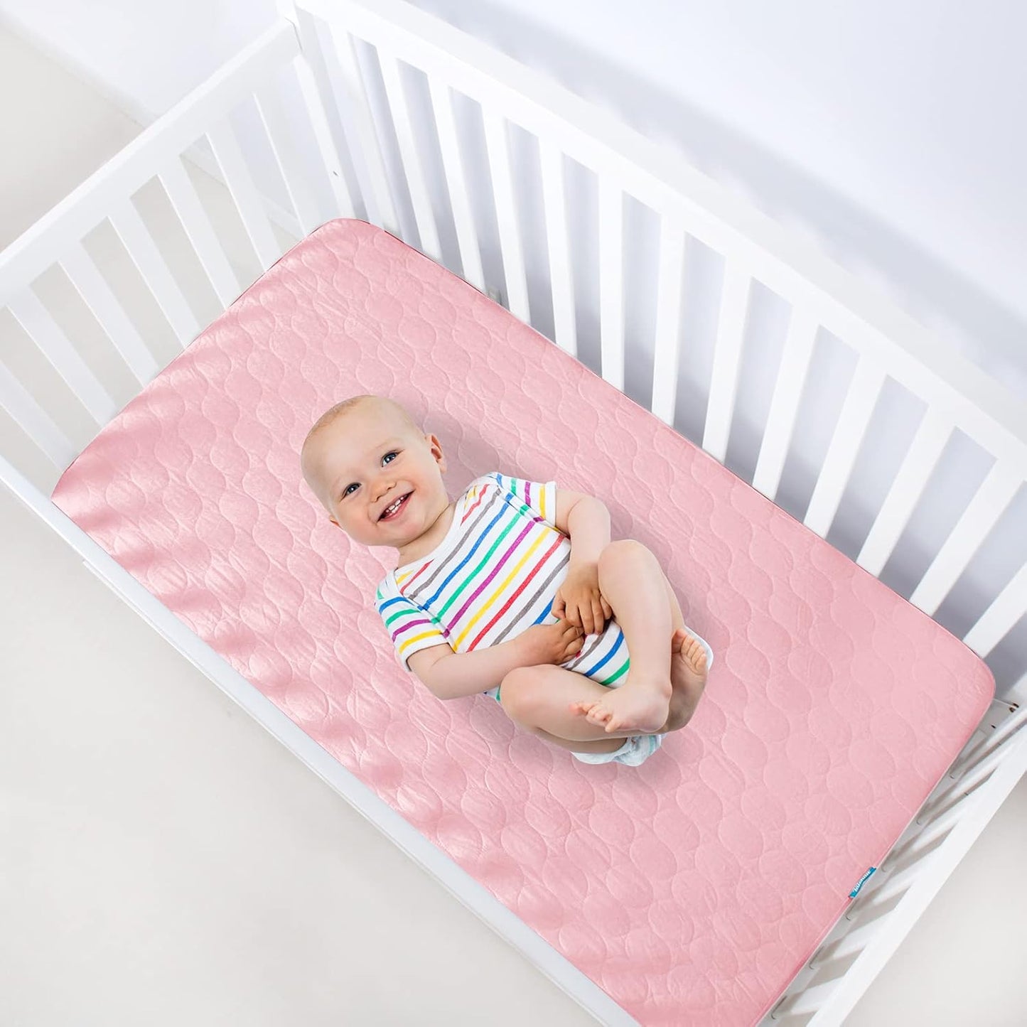 Crib Mattress Protector Sheets Waterproof 2 Pack, Quilted Crib Mattress Pad Cover Fitted Fits for Toddler Bed Mattress, White, 52” x 28”