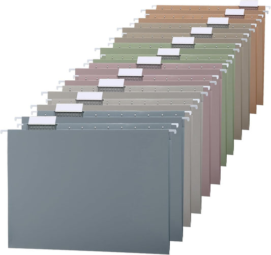 12 Pack Decorative Hanging File Folders, Letter Size with Tab, 6 Color Assorted for Filing Cabinet Office Supplies(Neutral Color)