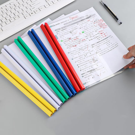 5Pcs Clear Report Covers with Sliding Bar,Plastic Binder Paper Protector,Transverse A4 Size File Folder Document Binder Organizer 5 Colors
