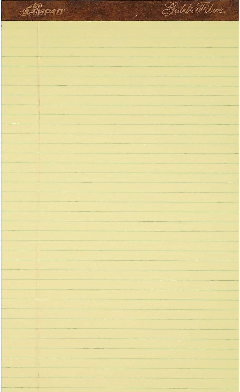 Ampad Gold Fibre Writing Pads, 8-1/2" x 14", Legal Rule, Canary Paper, 50 Sheets, 12 Pack (20-030R)