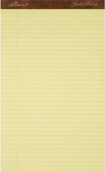 Ampad Gold Fibre Writing Pads, 8-1/2" x 14", Legal Rule, Canary Paper, 50 Sheets, 12 Pack (20-030R)