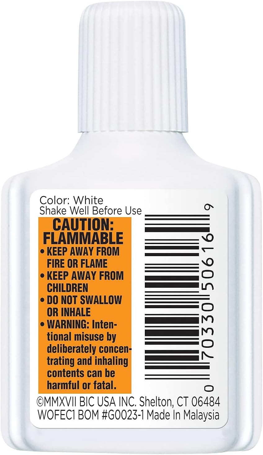 BIC Wofec12we Wite-Out Extra Coverage Correction Fluid, 20 Ml Bottle, White, 1/Dozen (Bicwofec12we)