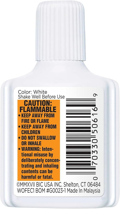 BIC WOFEC12WE Wite-Out Extra Coverage Correction Fluid, 20 ml Bottle, White, 1/Dozen