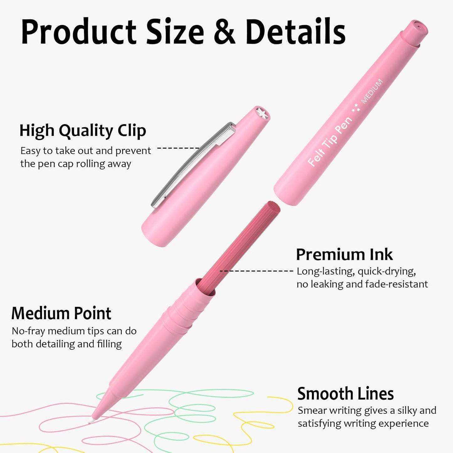 Lelix Felt Tip Pens, 30 Black Pack, 0.7mm Medium Point, Felt Tip Markers Pens for Journaling, Writing, Note Taking, Planner, Perfect for School Office and Art Supplies