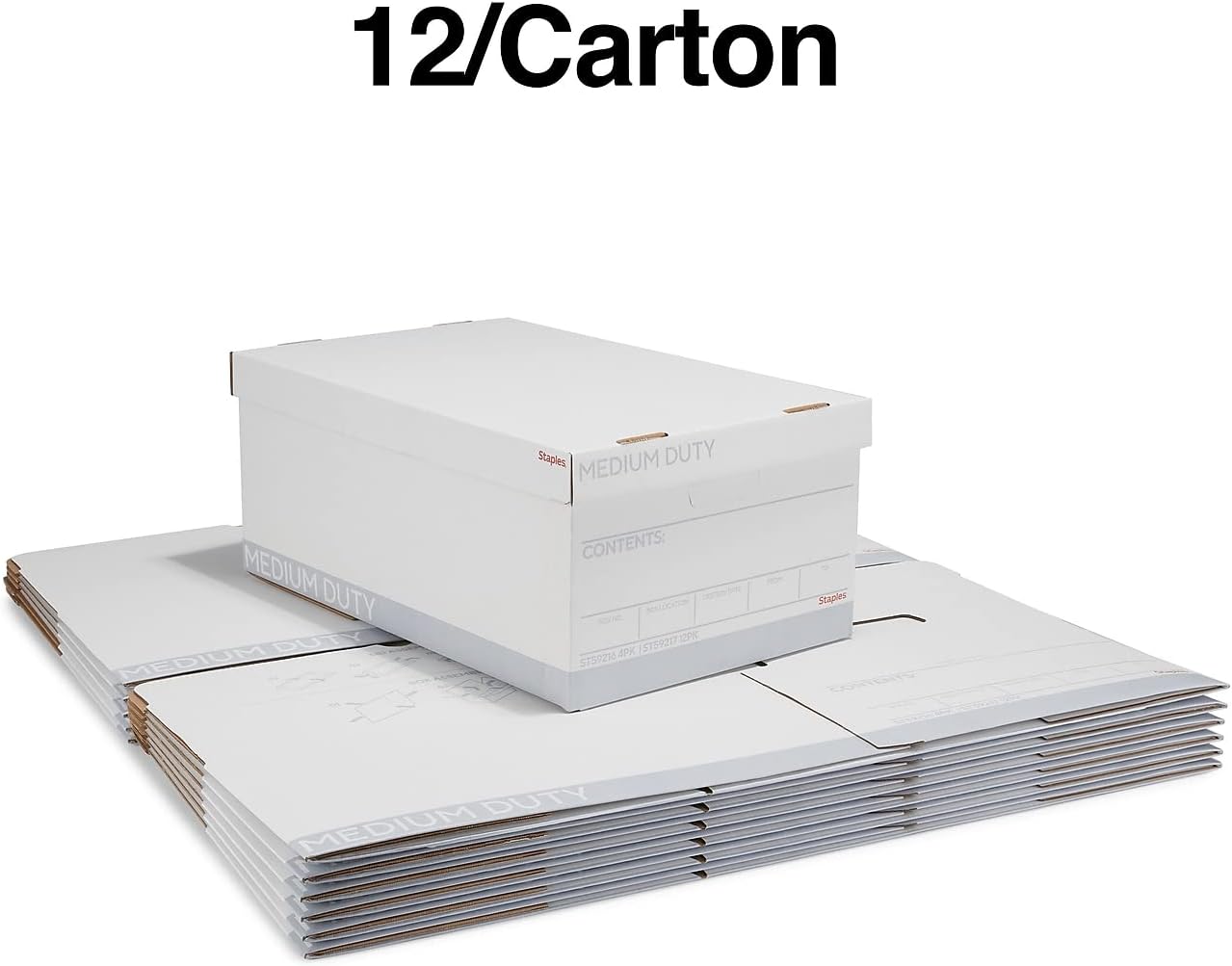 STAPLES Corrugated File Box Lift Off Lid, Letter/Legal Size, White/Black, 10/Pack