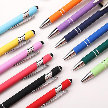 Oddmoal Ballpoint Pen with Stylus Tip, Soft Touch Click Metal Pen, 1.0mm Medium Point, Black Ink, 12 Count(Black)