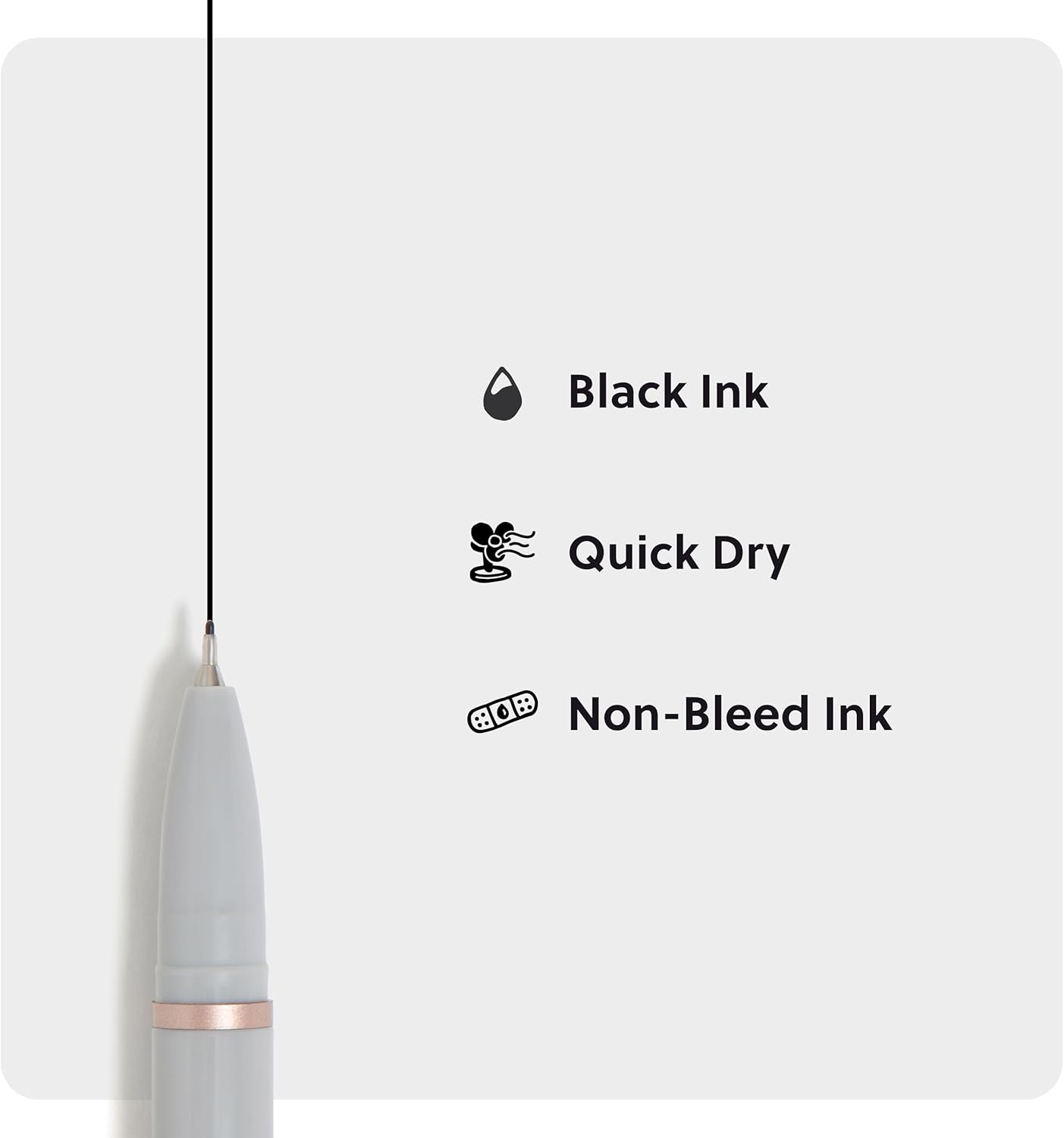 U Brands Catalina Felt Tip Pens, Set of 3, Classic Designs with Rose Gold Hardware, Medium (0.7 mm) Point, Black Ink