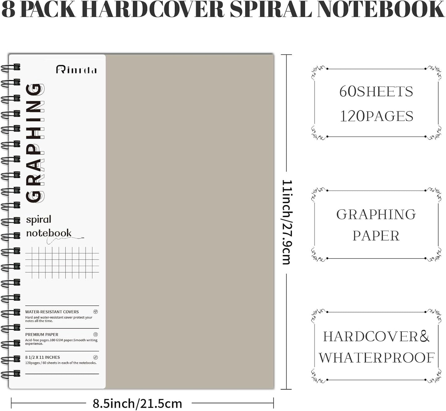Lined Notebook Spiral Notebook 8.5" x 11"-4 Pack Large Journal Hardcover Notebook 7mm College Ruled Notebook 120 Pages 100 GSM Thick Hardcover Journal for School (LINED, Mult-color)