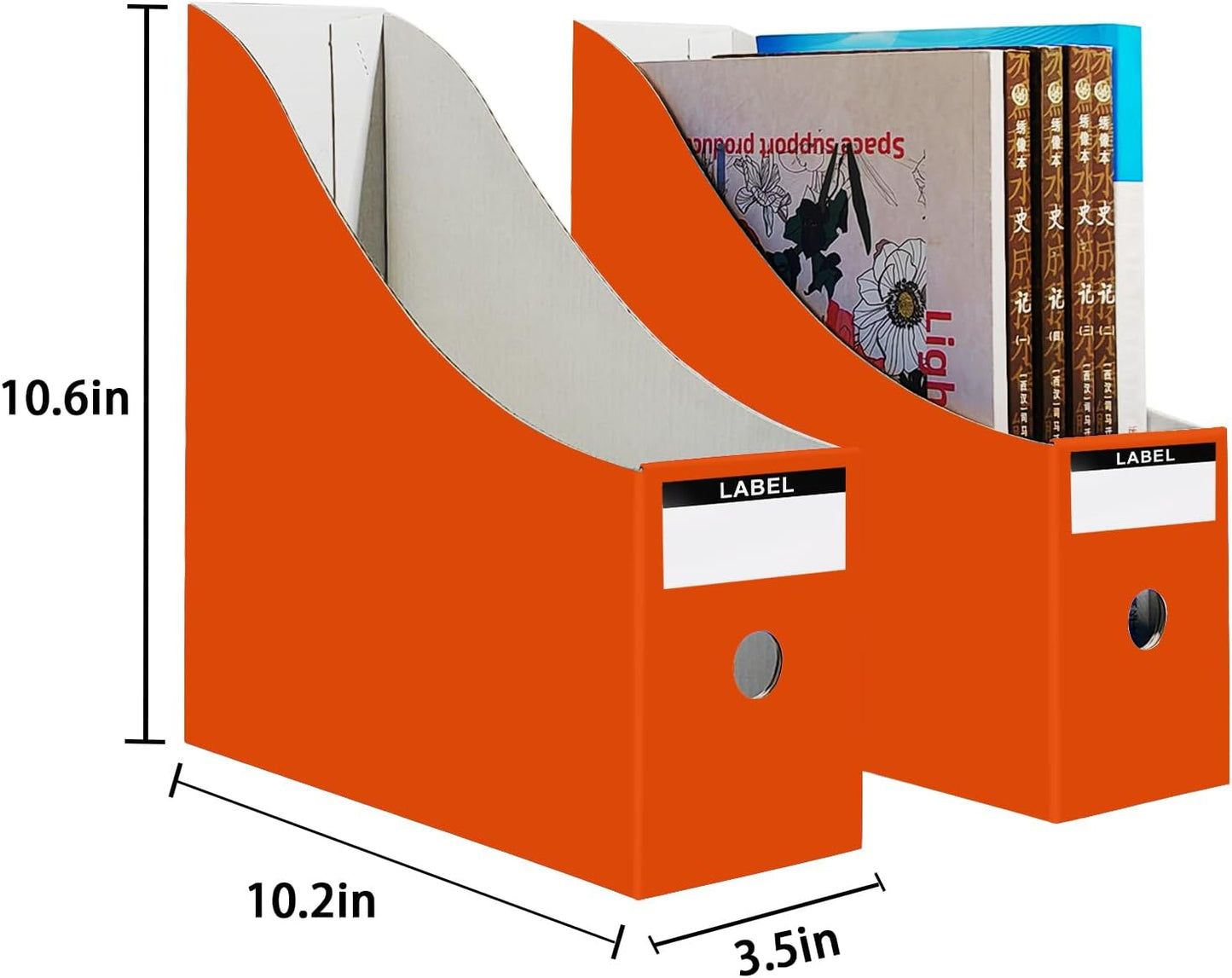 Limitliho 2 Pack White Magazine Holde, Vertical Book Bins for Classroom and Library Use, 10.6'' ×10.2'' ×3.5'' Inch Vertical File Folder Box