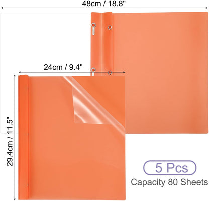 PATIKIL Plastic Report Covers with Prong, 5 Pcs 80 Sheet Clear Front Presentation Binders with 3 Metal Prong Fasteners Report Folder for Resume Documents Files Letter, Purple