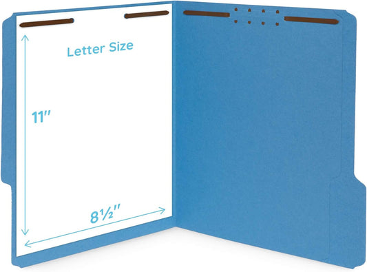 Blue Summit Supplies 50 Fastener File Folders - 1/3 Cut Reinforced Tab - Durable Blue Folders with Prongs- 2 Prong Design for Medical Files, Law Client Files, Office Reports - Letter Size