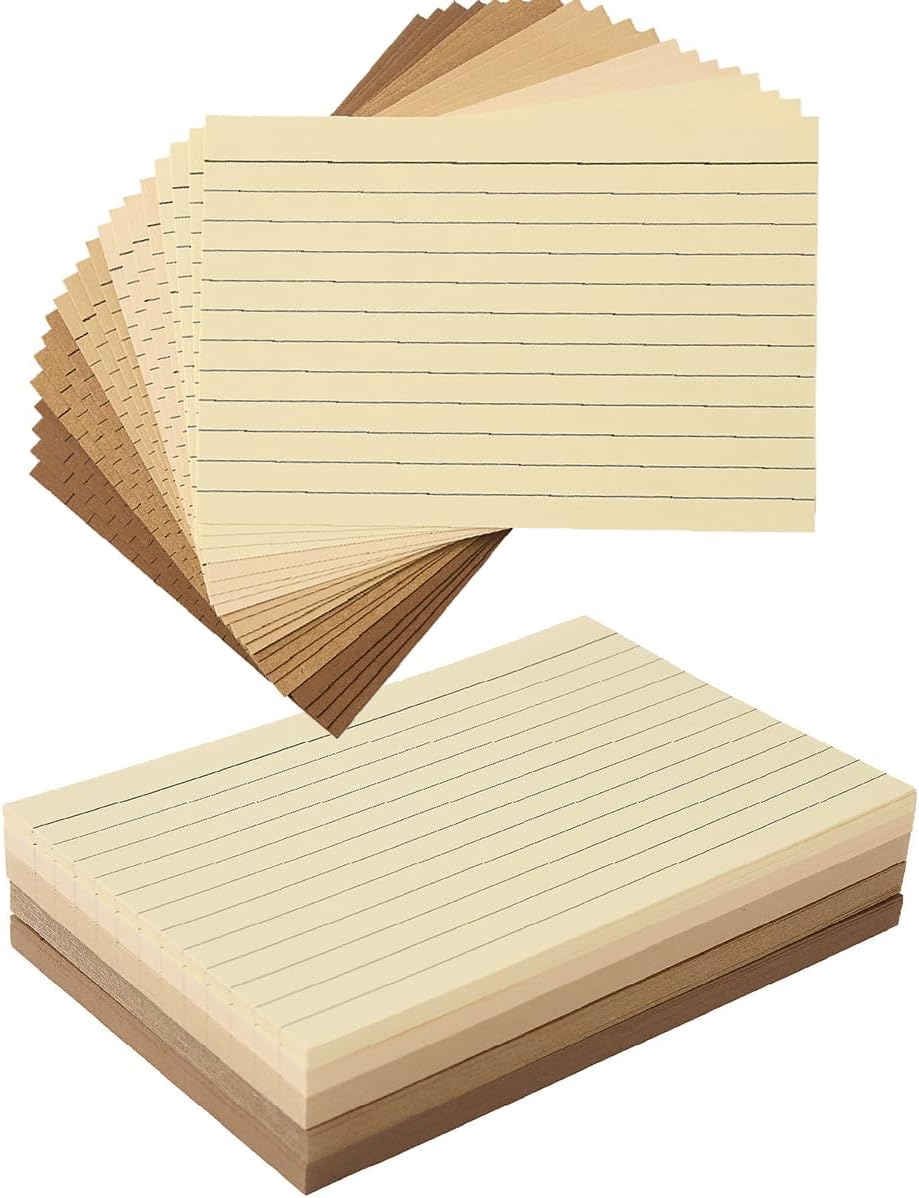 100 Sheets 3x5 Colored Ruled Note Cards Index Cards, 250 GSM Heavy Flashcards, 5 Brown
