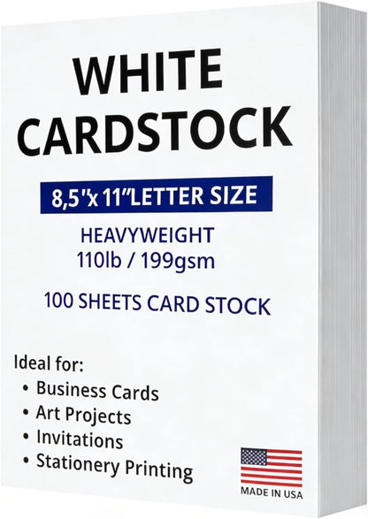 Veritas White Cardstock 8.5 x 11”, 110LB Index/199GSM Heavyweight Card Stock, 100 Sheets, Thick Cardstock Printer Paper for Copy, Printing, Art Projects, Invitations, Made In USA