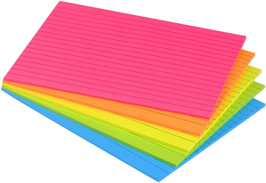 Lined Sticky Notes 4X6 in Bright Ruled Stickies Colorful Super Sticking Power Memo Pads, 45 Sheets/pad, 6 Pads/Pack