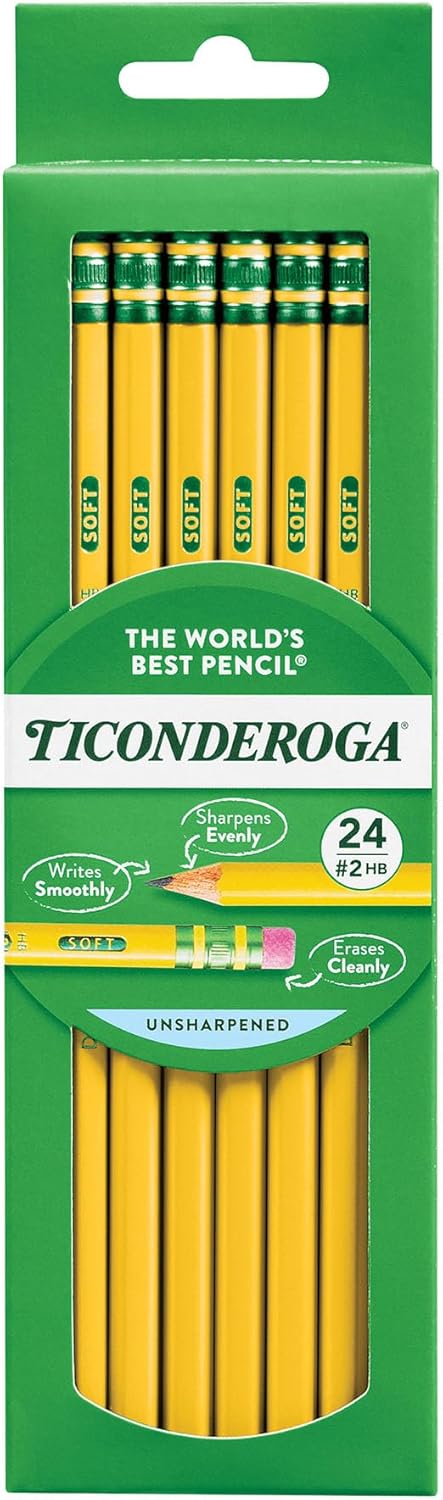 Ticonderoga Wood-Cased Pencils, Pre-Sharpened, 2 HB Soft, Yellow, 12 Count