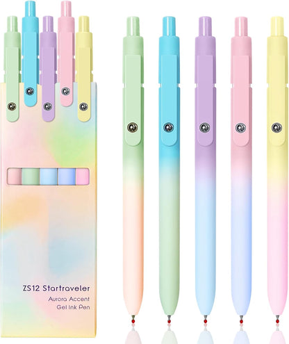 YOXMJDB Gel Pens, 5 Pcs Medium Point Smooth Writing Pens Cute Pens for Women, High-End Series 0.7mm Black Ink Pens for Journaling Note Taking, School Office Supplies (5 Pcs Gradient Morandi)