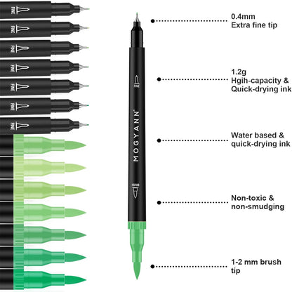 Mogyann Drawing Pens, 12 Pack Dual Brush Pens Black Markers for Art Drawing Sketching