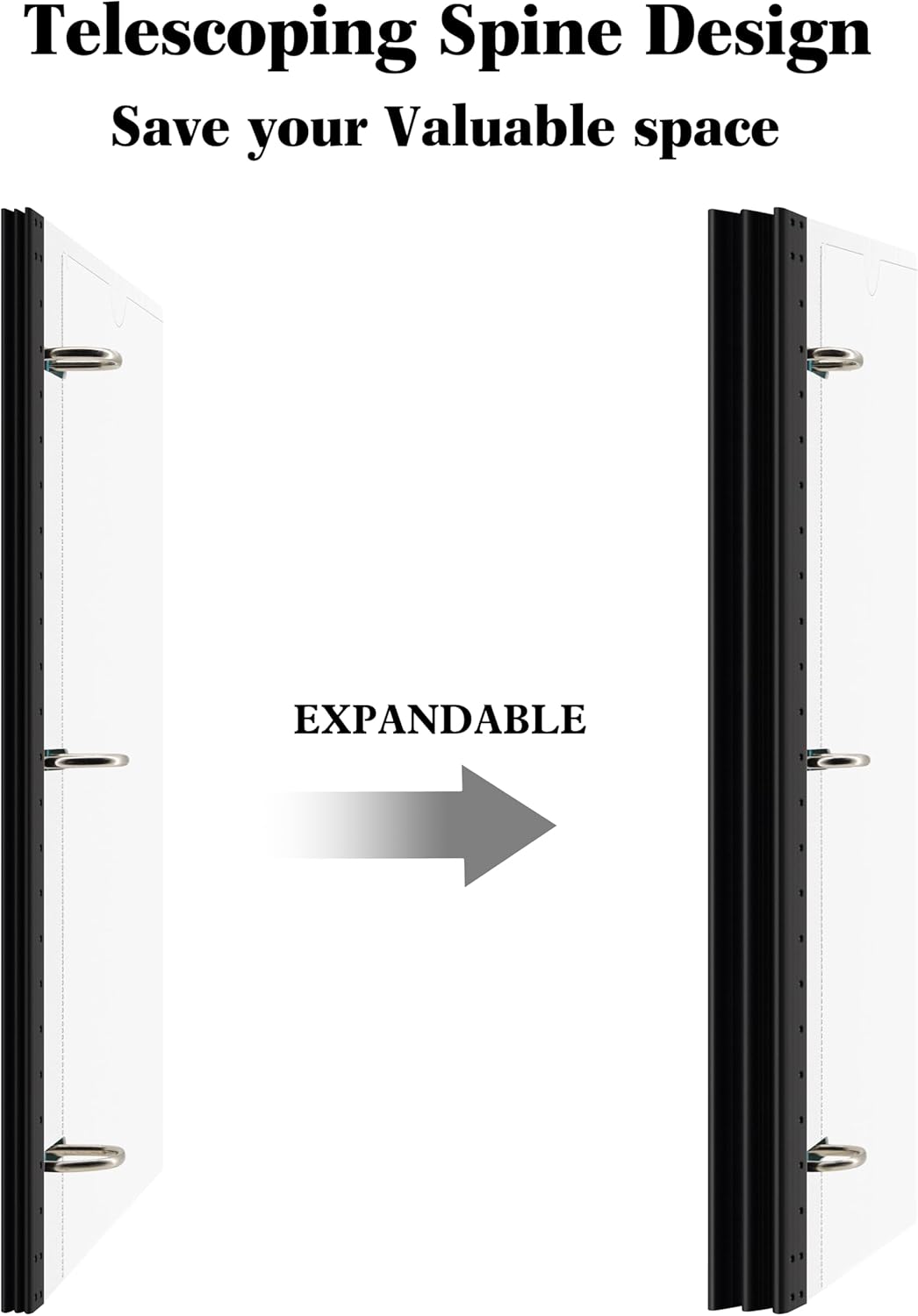 INFUN Telescoping 3 Ring Binder - 4PCS, Portable Plastic 3 Ring Binder with Telescoping Spine, Binders with Foldable Front Cover Holds 8.5"x11" Paper for School, Office, Homes