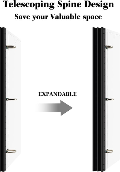 INFUN Telescoping 3 Ring Binder - 4PCS, Portable Plastic 3 Ring Binder with Telescoping Spine, Binders with Foldable Front Cover Holds 8.5"x11" Paper for School, Office, Homes