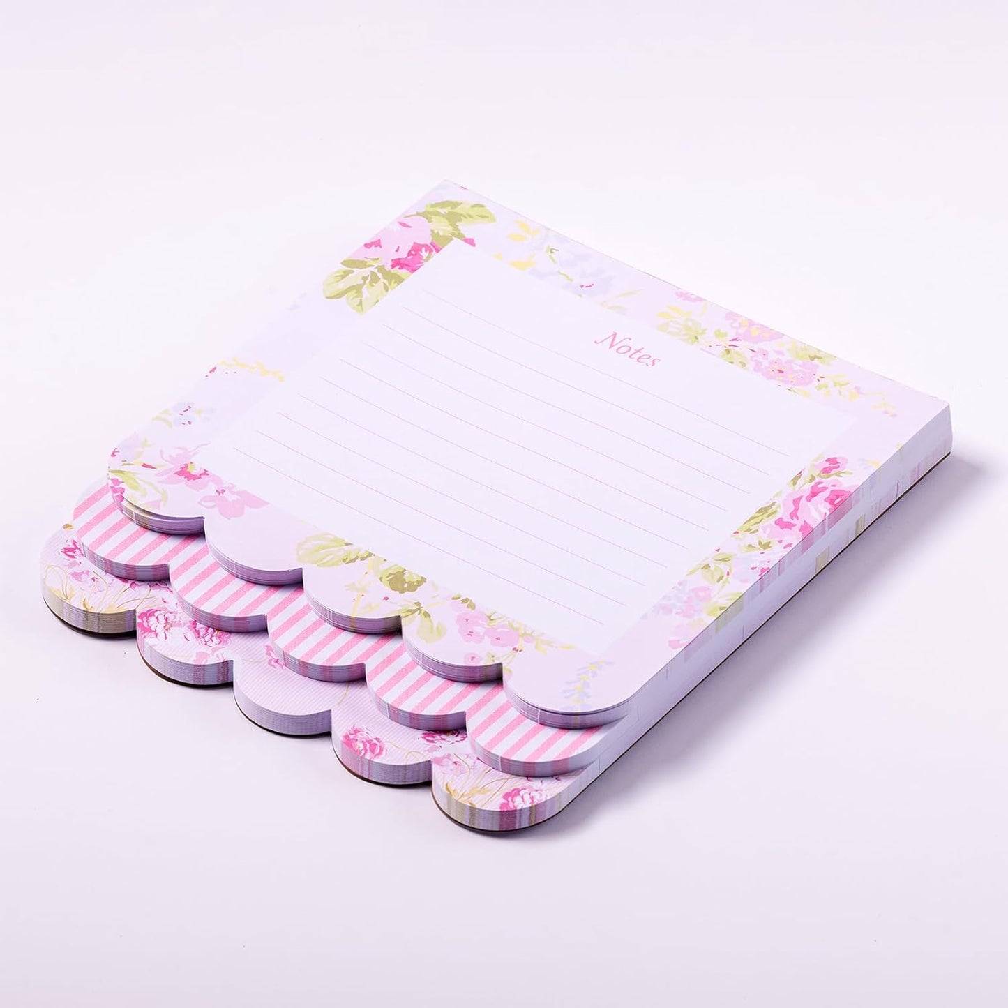 Laura Ashley 3-in-1 Scalloped Edge Layered Notepad – 6.5 x 7.5 Inch Writing Pad with 150 Lined Tear-Off Sheets, Elegant Heirloom Cottage Stationery, Glue-Bound with Sturdy Backboard