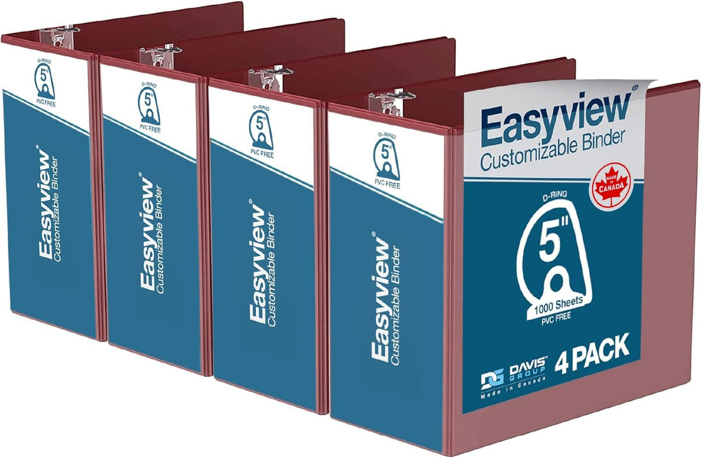 Easyview Premium 3-Ring Binders with Clear-View Covers and D Rings, Binders for School or Office, 5 Inch, Pack of 4, White