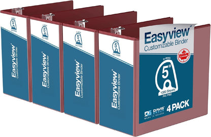 Easyview Premium 3-Ring Binders with Clear-View Covers and D Rings, Binders for School or Office, 5 Inch, Pack of 4, White
