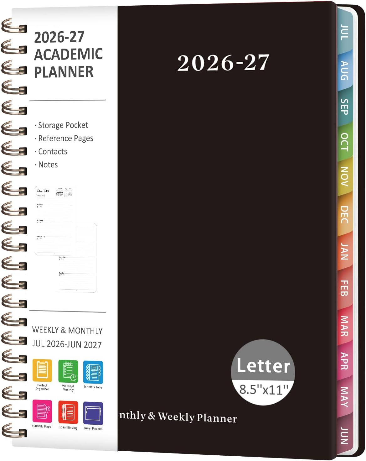 Planner 2026-2027, Weekly and Monthly Academic Year Calendar Planner, July 2026 - June 2027, Daily Agenda Book for Office School Supplies, A5(6.3'' x 8.5'')