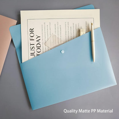 VANRA Poly File Folders Letter Size File Jackets Organizer Plastic Envelope A4 Flat Document Holder with Snap Button Closure (Pastel Blue, Pack of 5)