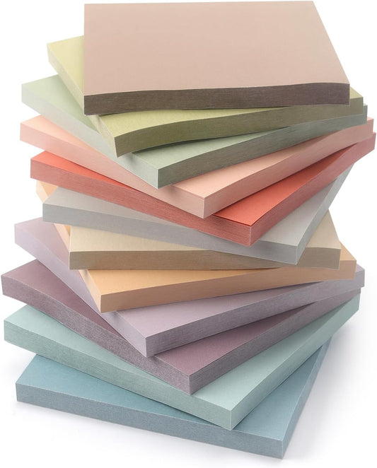 Osboo Sticky Notes 3x3 Inch, 12 Pack, 12 Assorted Vintage Color Self-Stick Notes Pads, 50 Sheets/Pad, Perfect for Office, School, and Home Organization