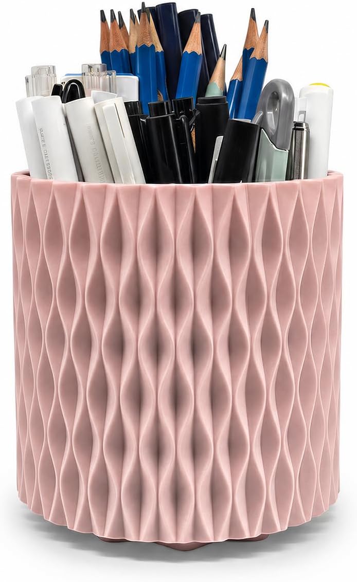 Lebenrich Rotating Pen Holder for Desk, 5 Slots Easthetic Pencil holder Desk Organizer Supplies and Accessories for Women Girls, Pencil Cup for Office Home Art Supply, White