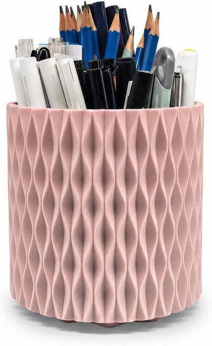 Lebenrich Rotating Pen Holder for Desk, 5 Slots Easthetic Pencil holder Desk Organizer Supplies and Accessories for Women Girls, Pencil Cup for Office Home Art Supply, White