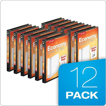 Cardinal Economy 3-Ring Binders, 3", Round Rings, Holds 625 Sheets, ClearVue Presentation View, Non-Stick, White, Carton of 12 (90651)