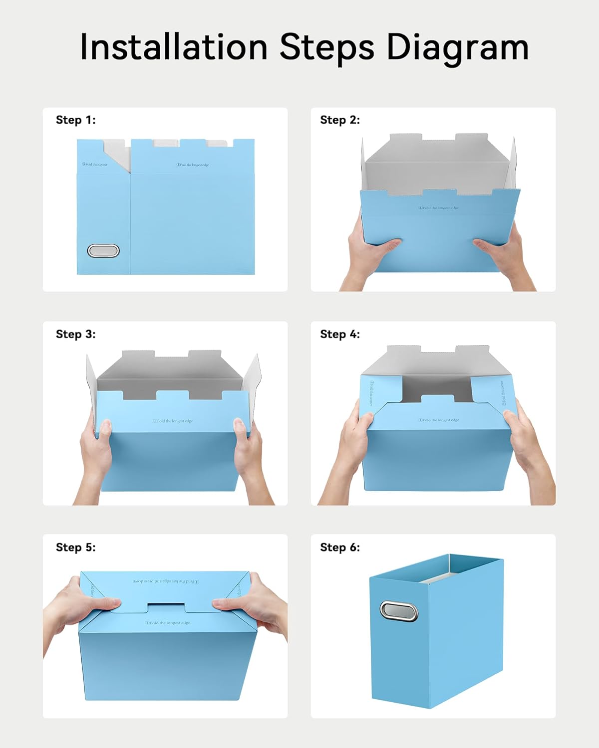 Oterri File Organizer Box, Portable Collapsible Cardboard File Folder Organizer with Handle for Letter Size Hanging Files, Document Storage Box for Home Office & Classroom (4 Packs, Black)
