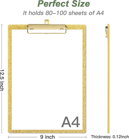 Rimilak Acrylic Glitter Clipboards, Sparkly Board with Low Profile Gold Clip, Designed for Classroom School and Office Use, A4 Letter Size 9 x 12.5 in, Pink