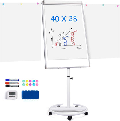 maxtek Mobile Dry Erase Board – 40x28 inches Magnetic Portable Whiteboard Stand Easel White Board Flipchart Easel Board with 25 Sheets Paper Pad for School Supplies