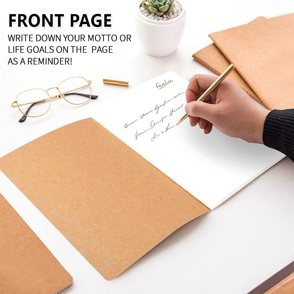 feela 90 Pack Kraft Notebooks Bulk, Lined Travel Journals Note Pad Notebooks for Men Women Girls Students, Making Plans Writing Memos Office School Supplies, A5, 60 Pages, 8.3” X 5.5”