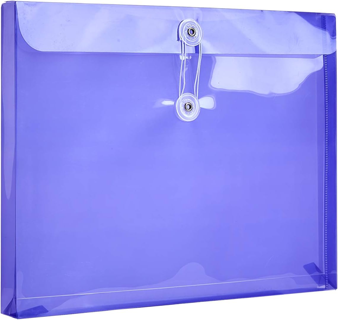 FANWU Plastic Letter Size Envelopes with Button & String Tie Closure, 1-1/6" Expansion, Side Load, Clear Poly Reusable File Folders Project Paper Documents Organizer for Office School & Home