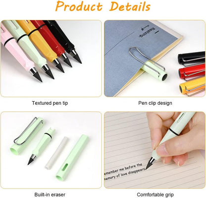 Ainiv Inkless Pencil with Eraser - 5 Sets Infinity Pencil, Reusable with Extra 5 Eraser & 5 Replaceable Nibs for Home, Office & School Writing, Drawing