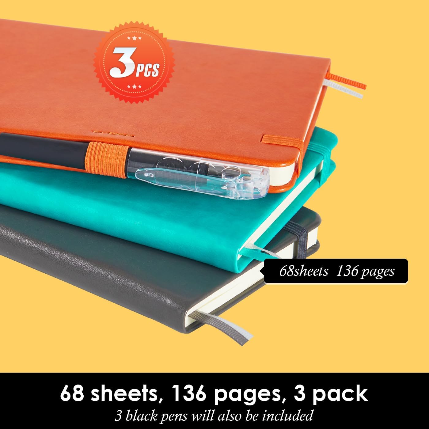 NIRMIRO Small Notebook Journals, 3 Pack Mini Pocket Note pads for Men & Women Writing, A6 Small Leather Notepad 3.7" x 5.7" with Pen, Black, Red, Green