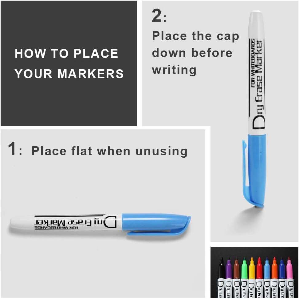 Volcanics Black Dry Erase Markers Low Odor Fine Whiteboard Markers Thin Box of 30