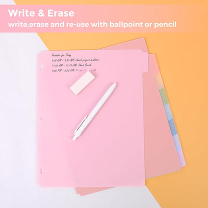 SKYDUE 8 Tab Durable Plastic Dividers, Big Tab Dividers for 3 Ring Binder, Letter Size,Write & Erase Binder Dividers with Tabs, with Sticker Labels, 1 Set, Aesthetic Pastels Binder Dividers