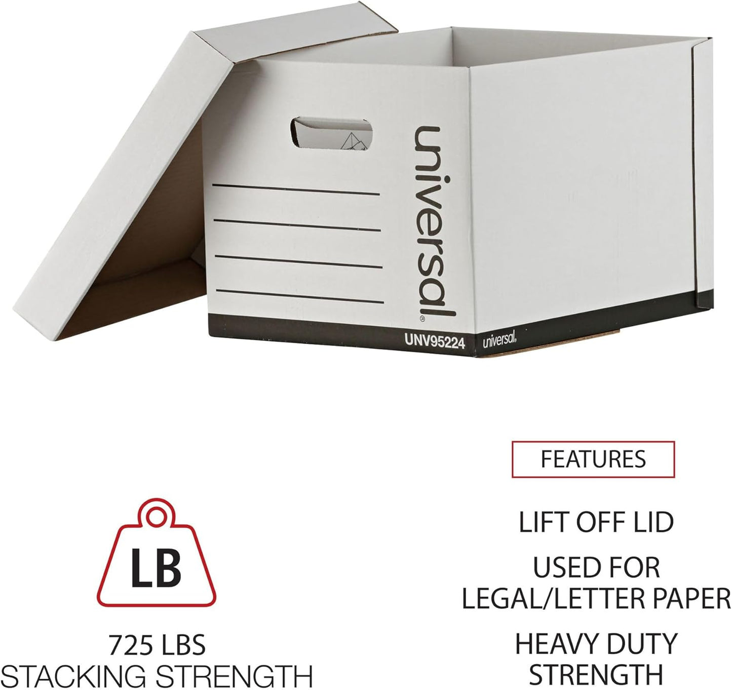 Universal Basic-Duty Economy Record Storage Boxes, 10 Pack, Letter/Legal Files, 12" x 15" x 10", White,