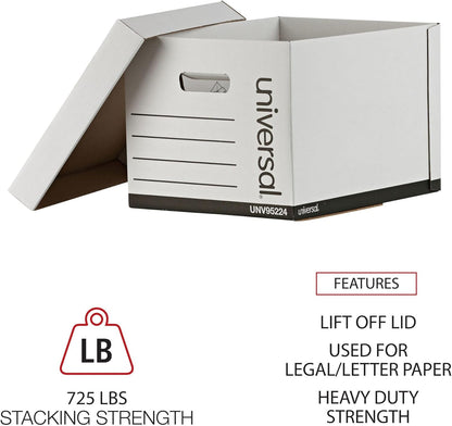 Universal Basic-Duty Economy Record Storage Boxes, 10 Pack, Letter/Legal Files, 12" x 15" x 10", White,