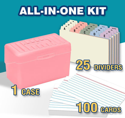 H4D 3x5 Index Card Holder with 100 Heavyweight Ruled Index Cards and 25 Plastic Dividers, Black