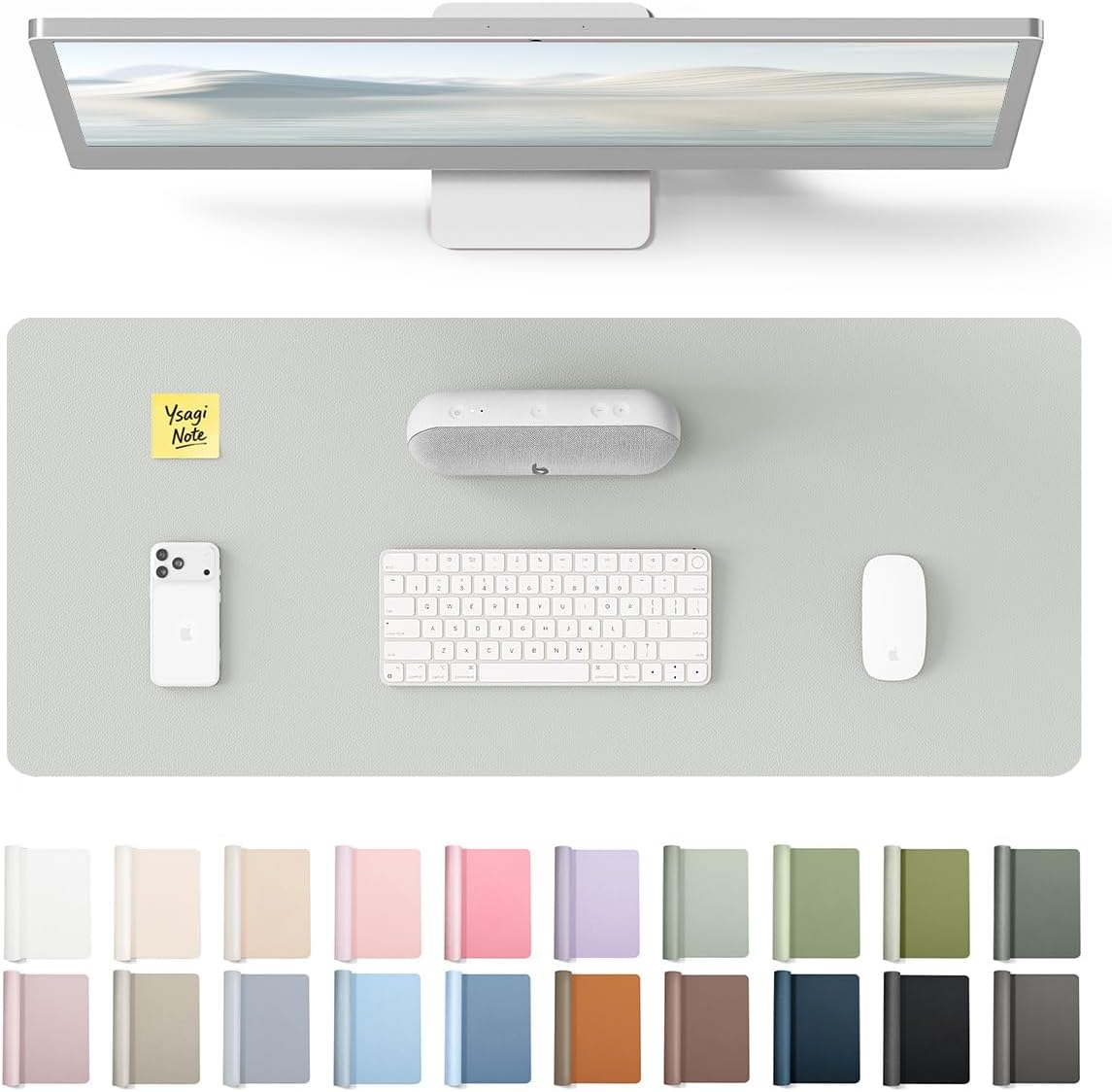 YSAGi Leather Desk Pad Protector, Large Mouse Pad, Non-Slip PU Leather Desk Blotter, Waterproof Writing Pad for Office and Home (31.5" x 15.8", Eggshell) - Colors A